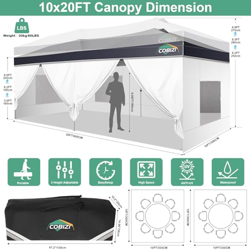 Image of COBIZI 10x20 Pop Up Canopy Tent with Sidewall,Outdoor Canopy,Light Gray