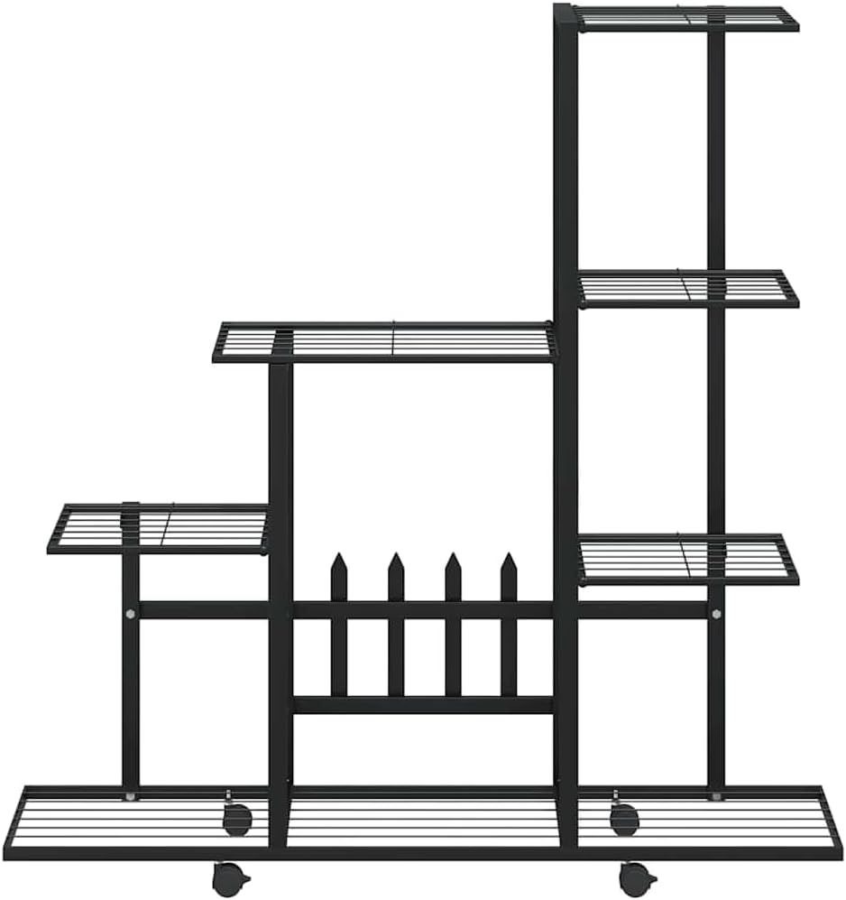 vidaXL Plant Stand, Plant Rack, Plant Shelves for Indoor and Outdoor, Flower Pot Stand for Patio Balcony Garden Living Room Hall, Black Metal