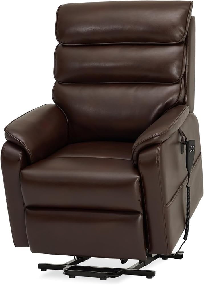 Dual Motor Power Lift Recliner for Elderly Heavy Duty 300 lb Capacity Lay Flat Infinite Position Heated Massage Adjustable Faux Leather Power Recliner Sofa Brown Medium
