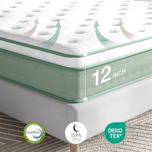 Novilla 12-Inch Twin Hybrid Mattress with Gel Memory Foam and Knitted Cover - Medium Firm for Pressure Relief