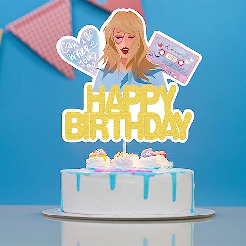 Taylor Cake Topper For Swift Party Decorations, Popular Singer Taylor Birthday Decorations Cake Toppers, Glitter Birthday Taylor Cake Topper For Swift Music Star Theme Party Supplies #TOP4