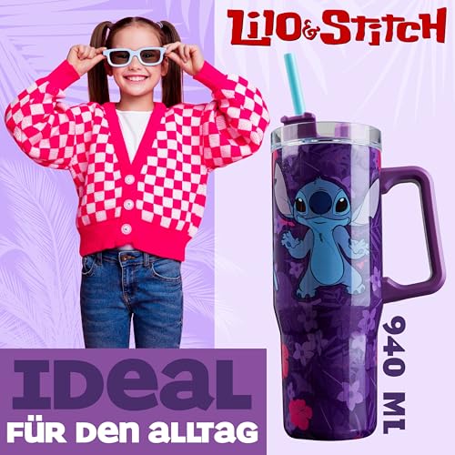 Disney Stitch Thermobecher mit Henkel 940 ml, Trinkbecher mit Deckel und Strohhalm Doppelwandig Isoliert, Hält 17h Kalt… – Ansicht 3