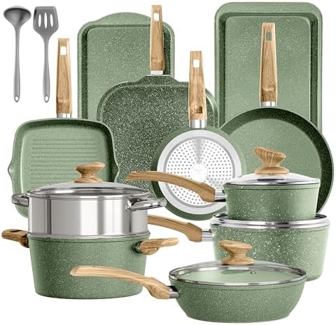 Kitchen Academy Juego de Sartenes y Ollas Antiadherentes 17 Piezas Verde