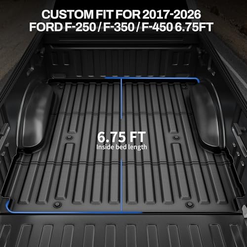 Image of OEDRO Truck Bed Mat Fit for 2017-2025 2026 Ford F250 /F350 /F450 (6.75ft,81.9 inch Bed), TPE All Weather Ford F250 6.75FT Heavy Duty Pickup Bed Liner Accessories, Black