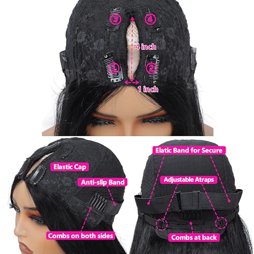 V Part Wigs Human Hair Straight Minimal/No Leave Out Upgrade U Part Wig for Black Women 200% Density V Shape Wig Clip in Half Wig No Lace No Glue No Sew Natural Black 22 Inch - Image 4