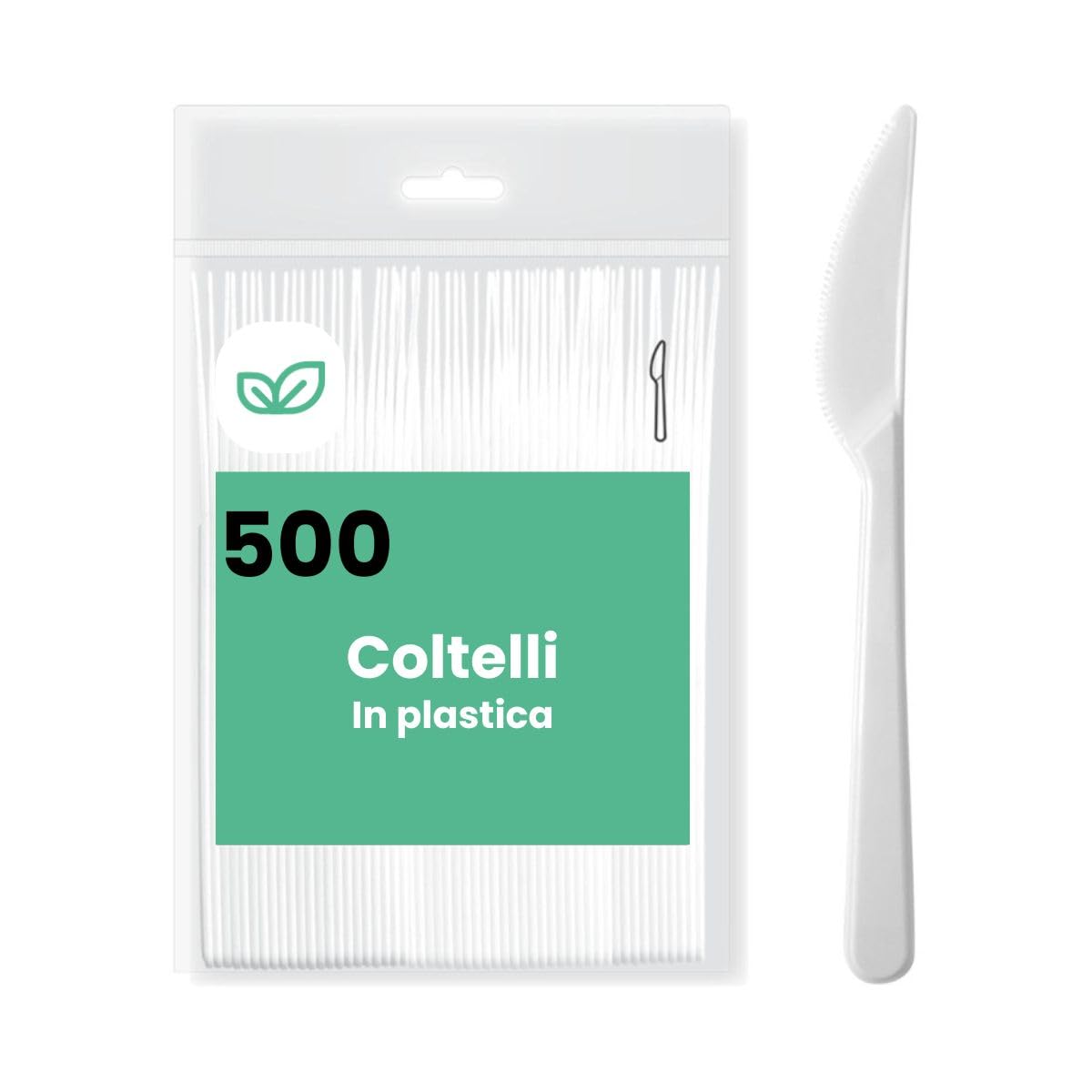 marketcaffe 500 COLTELLI bianchi riciclabili e riutilizzabili, lunghezza 16,5 cm, lavabili in lavastoviglie, ideali per feste, pic-nic, catering, eventi e uso quotidiano in cucina