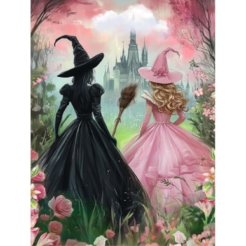 NEGEKFKX Witch Diamond Art Kits for Adults Beginners Princess Diamond Painting Kits for Adults 5D Full Drill DIY Diamond Dot Gem Art Kit Wall Home Decor Arts Craft 12x16 inch