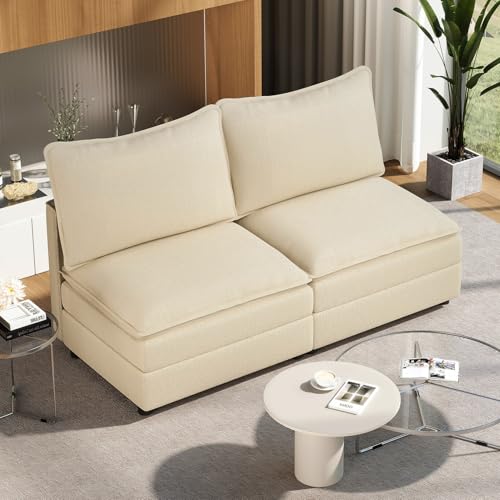 Image of Vesgantti 74 inch Loveseat Sofa for Living Room, Comfy Cloud Couch Deep Seat Chenille Modern 2 Seater Small Sofa, Extra Seats for Modular Couch (Beige)