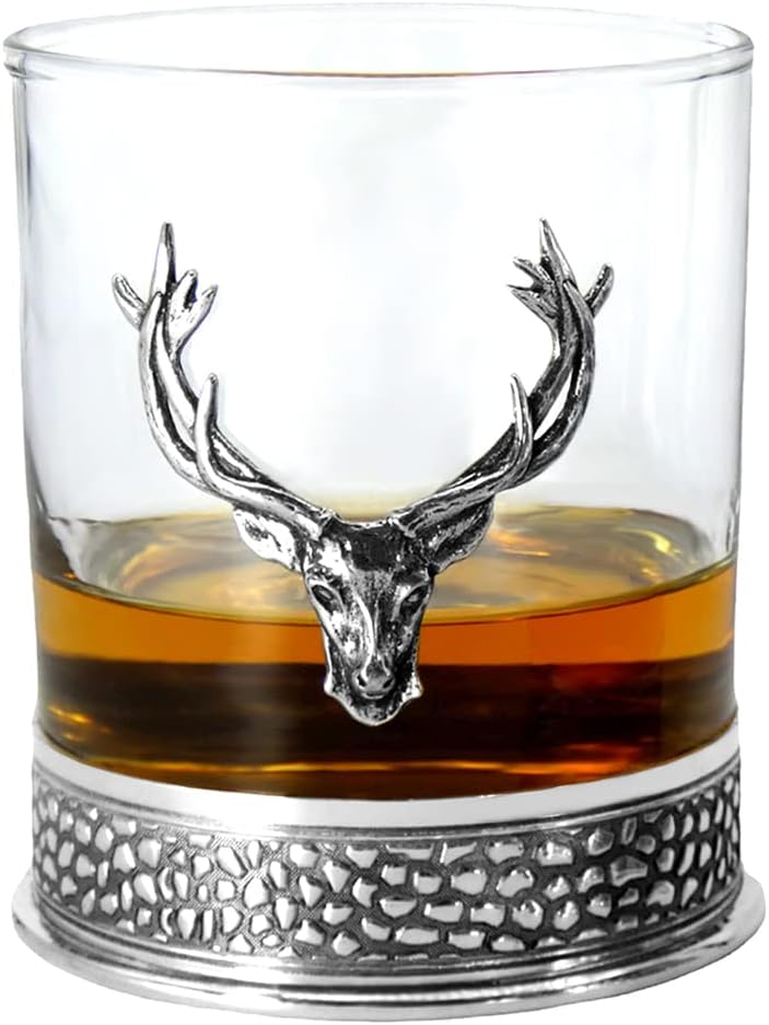 English Pewter Company Regal Stag Whisky Tumbler Glass with Pewter Base [DEC033]