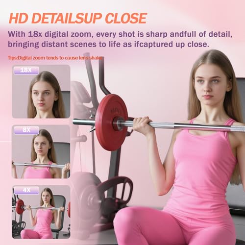 Image of 5K Digital Camera, Dual Screens Camera with 18X Digital Zoom, Compact Vlogging Camera for Teens, Beginner-Friendly Gift Pack, 32GB Card & 2 Batteries, Pink