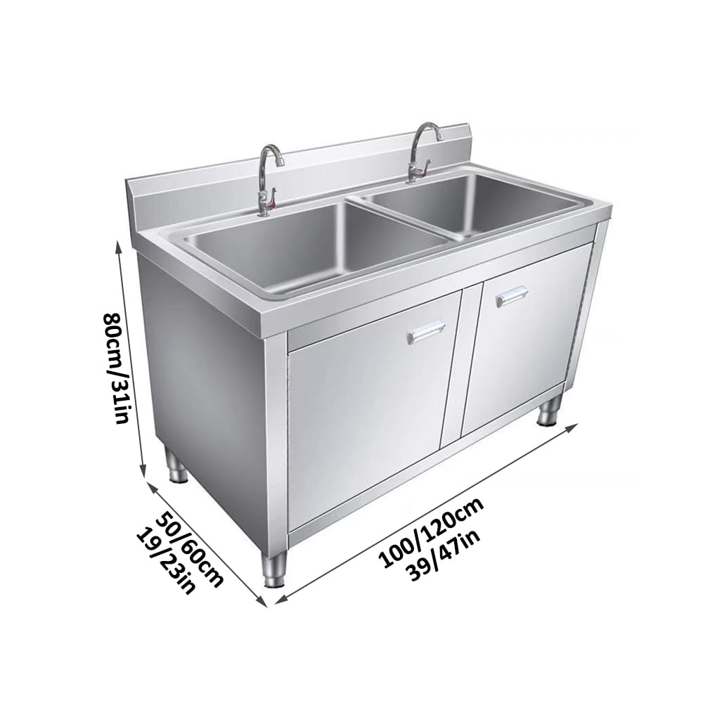 Waschbecken, Spülbeckenschrank für die Garage, Doppelspülbecken aus Edelstahl für gewerbliche Küchen mit Wasserhahn, großer Spülbeckenschrank mit verstellbaren Füßen für Wäsche, Hauswirtscha