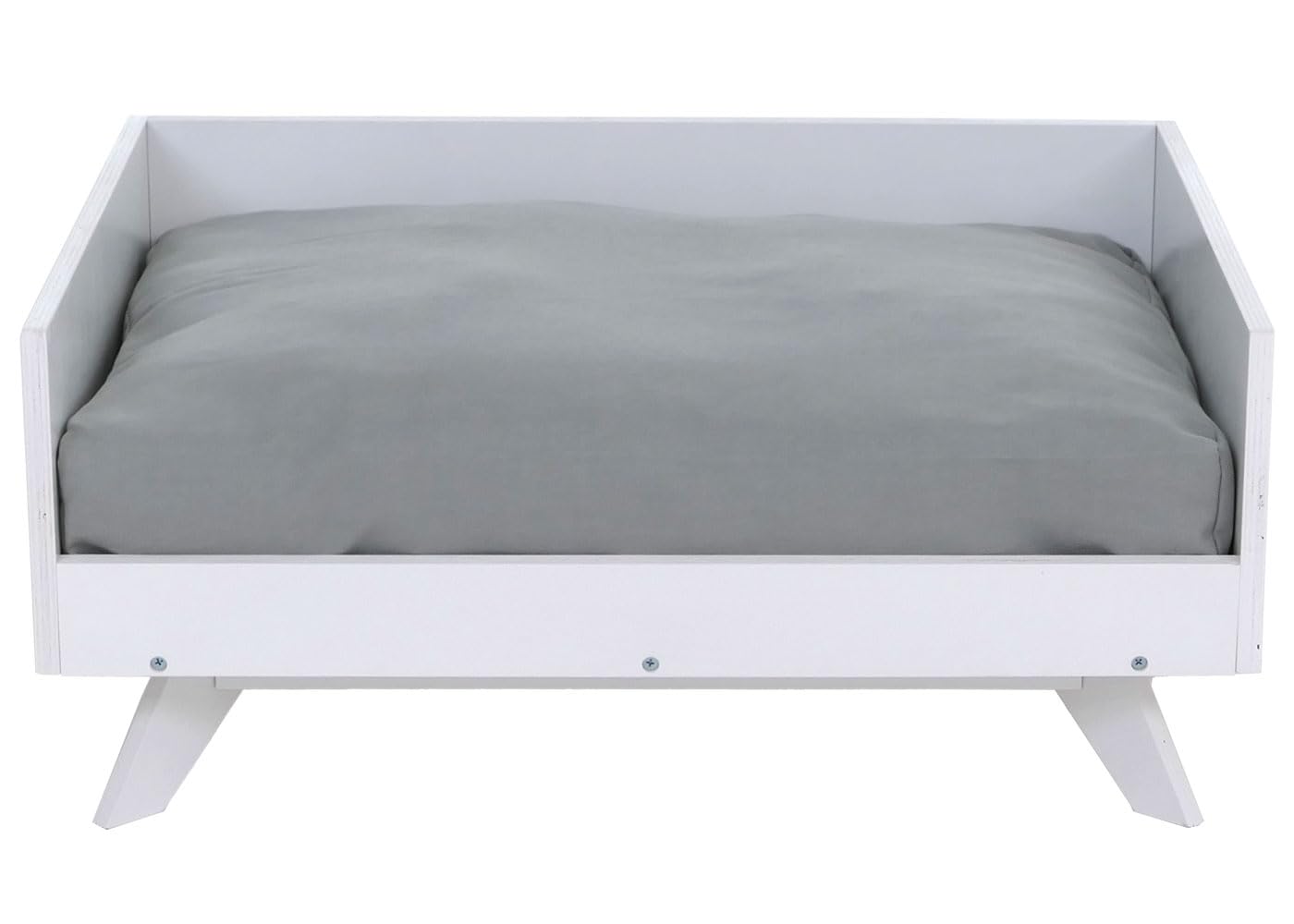 Mendler Lit pour Animaux HWC-Q64, Panier pour Chats et Chiens, Corbeille pour Animaux, couchette, en Bois MVG 32 x 72 x 50 cm - Blanc, Coussin Gris