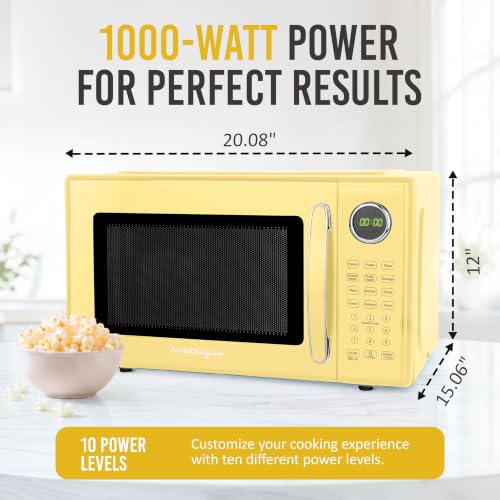Image of Nostalgia Modern Retro Compact Countertop Microwave Oven - 1.1 Cu. Ft. - 1000-Watts with LED Digital Display - Child Lock - Easy Clean Interior - Yellow