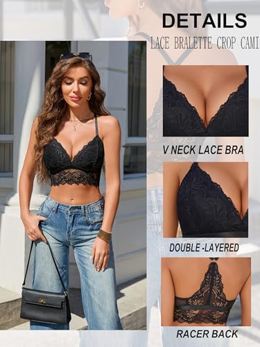 Avidlove Bralette for Women Wireless Lace Bra V Neck Racerback Cami Tank Y2k Camisoles Adjustable Crop Top3