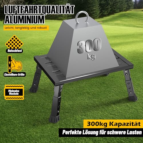 XARILK Aluminium Klappstufe Trittstufe,300KG belastbar, 3-stufige höhenverstellbarer Tritthocker, Breite Anti-Rutsch Fläche,Für Wohnmobile, Garten & Hundetreppe,Leicht & klappbar(Schwarz)