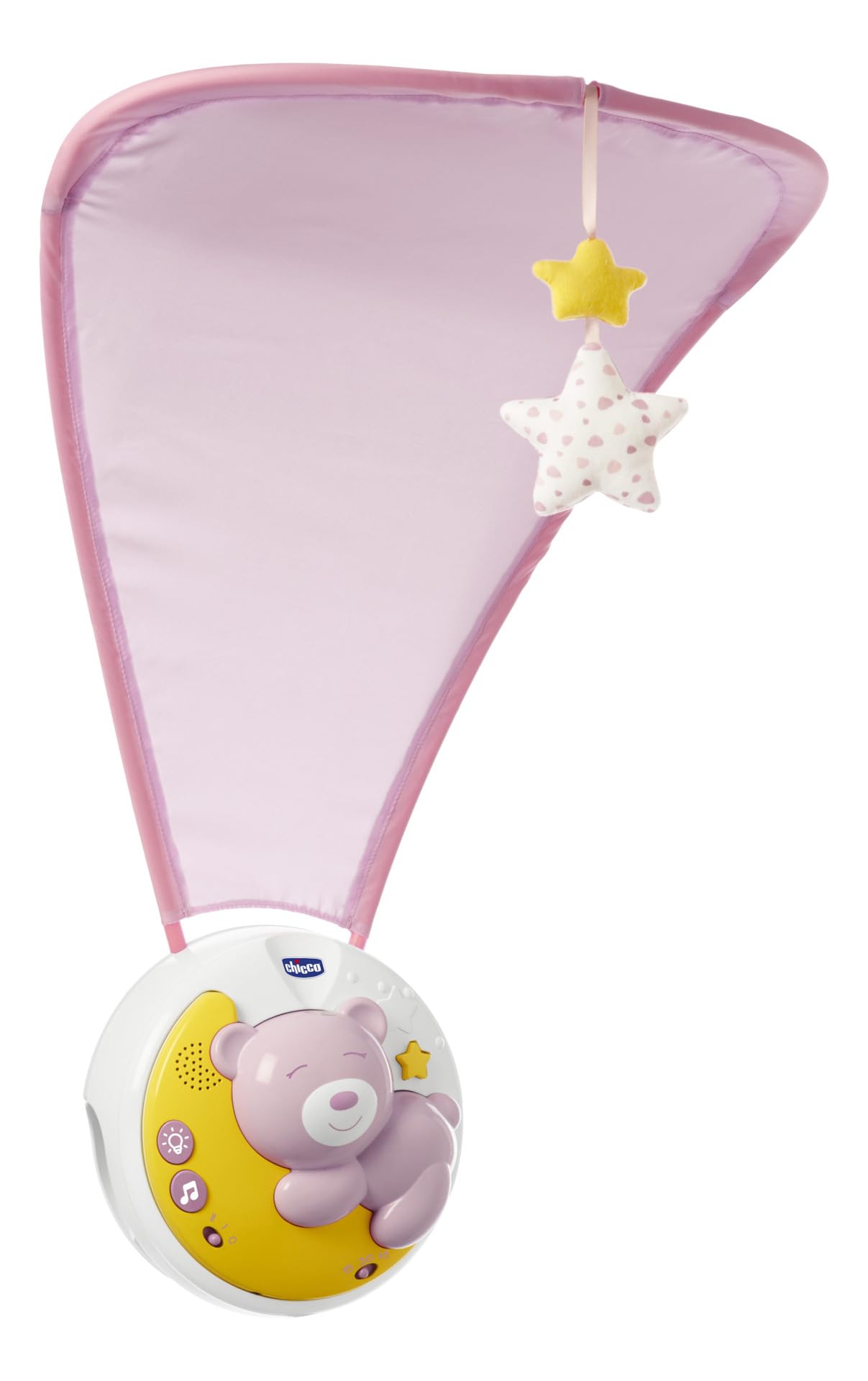 Chicco Next2Moon Móvil Cuna para Recién Nacidos, Proyector Desmontable, Compatible con Cuna Next2Me, Luces Multicolor, Música Relajante, Figuras Colgantes, Juguete para Recién Nacidos +0 Meses, Rosa
