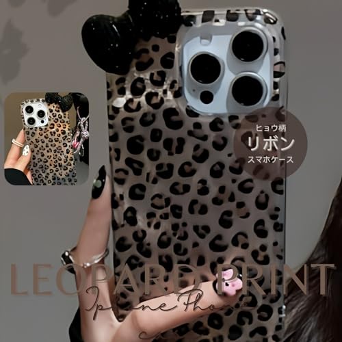 スマホケース iphone ケース ギャル リボン グッズ 女子高校生 キラキラ 地雷系 韓国 可愛い ヒョウ柄 ラメ 11 12 13 14 15 16 plus pro max(ヒョウ柄リボン, iPhone 14)
