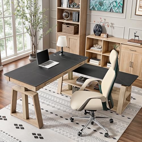 Image of EUREKA ERGONOMIC L Shaped Standing Desk Ark EX, 60in Executive Adjustable Height Office Desk with Drawers,Computer Desk with Storage, Modern Executive Home Office,Oak Grey