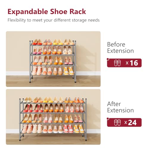 Image of Tajsoon Expandable Shoe Rack for Closet 4 Tier, 28 inch-41 inchStackable, Grey