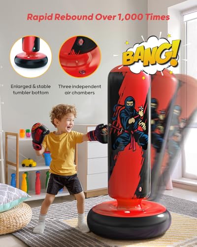 Image of QPAU Punching Bag for Kids, 66 Inch Stable Inflatable Boxing Bag with Boxing Gloves, Stand Kids Punching Bag Toy for Boys & Girls Age 6-12, Boxing Set for Practicing Karate, Taekwondo, MMA