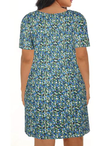 Image of Kancystore Women's Plus Size Summer Dresses Short Sleeve Casual T-Shirt Swing Dress with Pockets