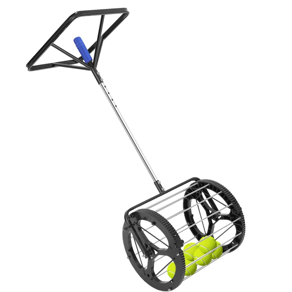 Recogedor automático de pelotas de tenis 2 en 1, capacidad 80 pelotas, mango y rodillo para entrenamiento