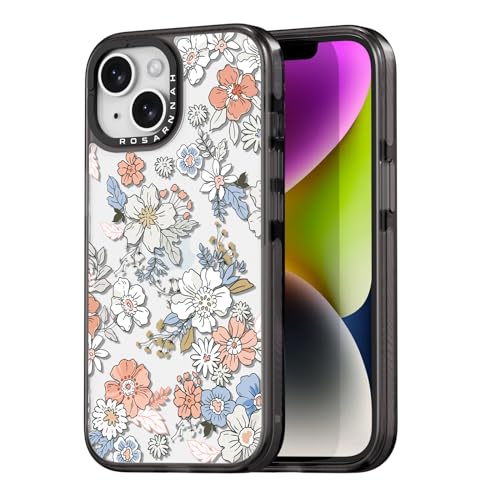 Rosarnnah for iPhone 14 Case Aesthetic Black, Lovely Flower
