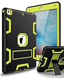 XIQI New iPad 9.7 2018 Case,iPad 6th Generation Case Three Layer Kickstand Armor Defender Heavy Duty Shockproof Rugged Hybrid Protective Case for Apple iPad 9.7 2017/2018 Release,Black Lemony Green