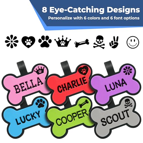 GoTags Silicone Dog Tags, Soundless Pet Tag, Personalized Silent Tag Engraved for Pets with Cute Custom Designs, for Dogs and Cats, (Bone, Blue) GoTags Silicone Dog Tags, Soundless Pet Tag, Personalized Silent Tag Engraved for Pets with Cute Custom Designs, for Dogs and Cats, (Bone, Blue)