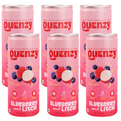 Image of Quenzy Prebiotic Soda - Blueberry Litchi | 5g Prebiotic Fibre for Gut Health | Low Calorie Soda (<15 kcal) | No Added Sugar | Zero Preservatives | Healthy Sparkling Drink | Pack of 6 x 250ml
