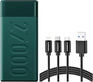 Ambrane 27000mAh Power Bank, 20W Fast Charging, (Stylo Pro, Green) & Ambrane 3 in 1 Mobile Charing Cable