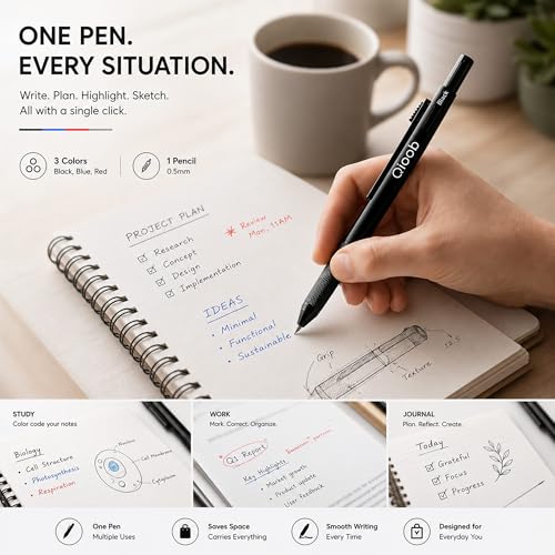 Image of Multicolor Pen | 4-in-1 Multifunctional Ballpoint Pen - Black, Blue, Red & 0.5mm Pencil | Smooth Writing Tool for School, Office, and Journaling