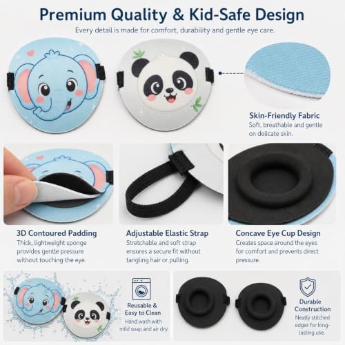 Image of Eye Patch for Kids, Reusable Eye Patches for Lazy Eyes, Pirate Eyes Patch, Eye Cover, Christmas Pirate Theme, Cartoon Character Color Matching (white + blue)
