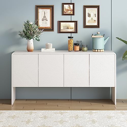 boorbin Aparador de estilo minimalista con 4 puertas y dispositivo de retroceso para salón y entrada (color blanco)
