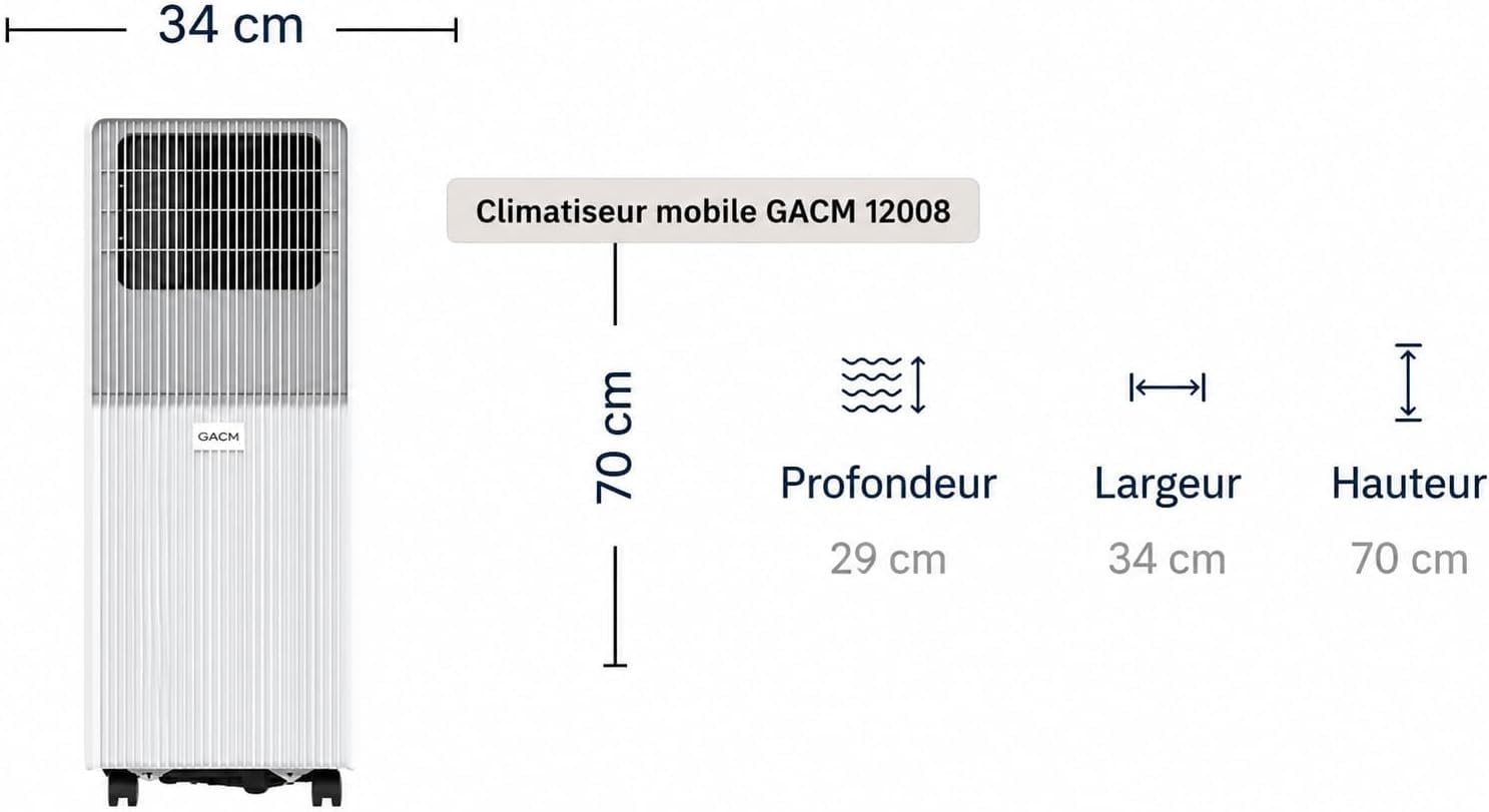 Climatiseur Mobile REVERSIBLE 12000BTU, 5 EN 1, Refroidissement,Chauffage,Ventilateur,Déshumidificateur,Mode Nuit,Climatisation Rapide,Clim Mobile,Energie Classe A