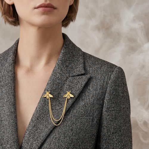 Image of Amaxiu Gold Bee Brooch with Long Chain Tassel