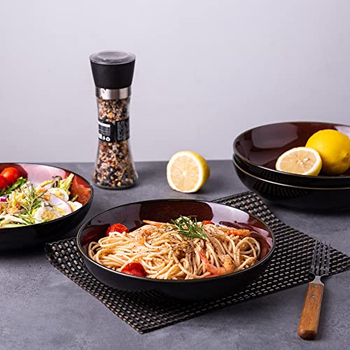 Leratio Large Pasta Bowls,38Oz Ceramic Pasta Bowls,9.0" Reactive Glaze Pasta Bowl Set Of 4,Microwave & Dishwasher,Oven Safe,Wide Serving Bowls For Salad,Dessert,Fruit,Scratch Resistant-Orange Red #TOP4