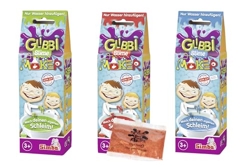 Simba 105953226 - Glibbi Slime Maker, 3-Fach Sortiert, es Wird nur EIN Artikel geliefert, Pulver verwandelt Wasser in Schleim, Glibber, in Einer Schüssel anrühren, Experiment, 50 g, ab 3 Jahren