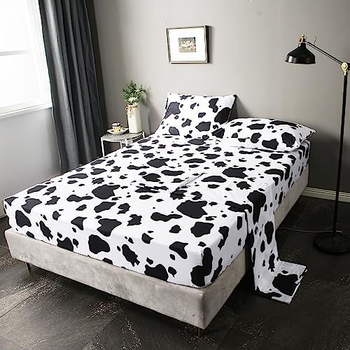 WINLIFE Cartoon Cow Print Sheet Set Black White Western Cow