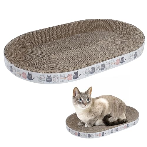 Oval Cat Scratcher Bed 17x11 inches Scratching Cardboard Bowl Cute Shaped Lounge Boxes Durable High-Density Provides Firm Cozy Corrugated Resting Play Place Indoor for Medium to Large Breeds