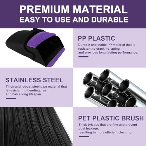 Image of UDUK Broom with Dustpan Combo Set, 51 inch Household Dustpans and Broom, Standing Dust Pan Set for Home, Purple Cleaning Set for Kitchen Lobby Indoor Outdoor
