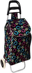 Carrinho de Feira Dobrável, Estampado, Metal e Tecido Cetim, 96x35x28cm, 94L, Alça Ergonômica, Design Compacto, Para Compras e Mercado