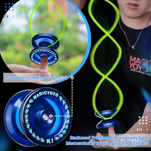 magicyoyo responsive yoyo k1 tug return yo yo hubstacks yo-yo for kids beginners dual purpose yo yo with unresponsive bearing storage bag  12 strings yo-yo glove 2 yo yo hubstacks dark blue