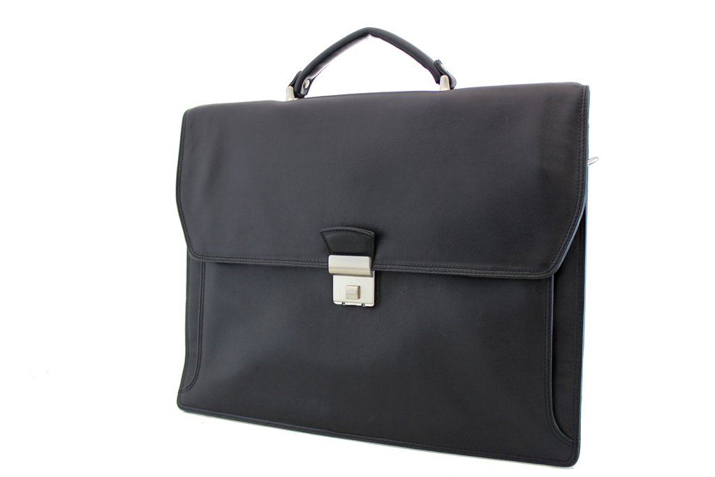 Cartable En Cuir Katana 2 Soufflets Noir - 29.5 X 38.5 X 12 Cm - Style Classique