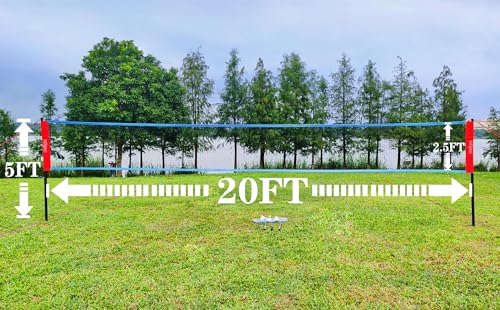 Image of Zdgao Badminton Sets for Backyard - 20FT Net and Badminton Racket Set of 4 | Portable Badminton Net with Tension Adjuster, 3 Nylon Shuttlecocks, Boundary Line, Carry Bag for Beach, Outdoor Family Game