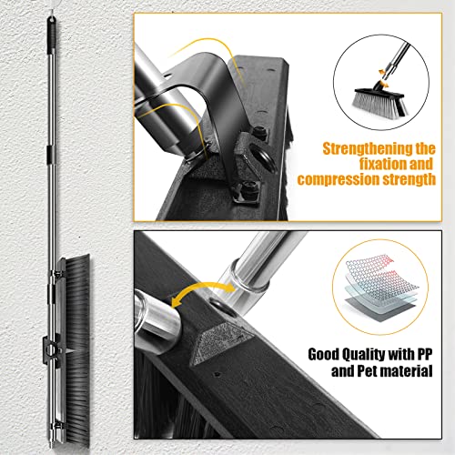 Almcmy Push Broom,24" Upgrade Heavy Duty Broom With Stainless Steel Long Handle&Stiff Bristles,Outdoor Non Scratch Garage Broom For Patio, Sidewalk, Driveway, Yard,Send A Broom Heads #TOP3
