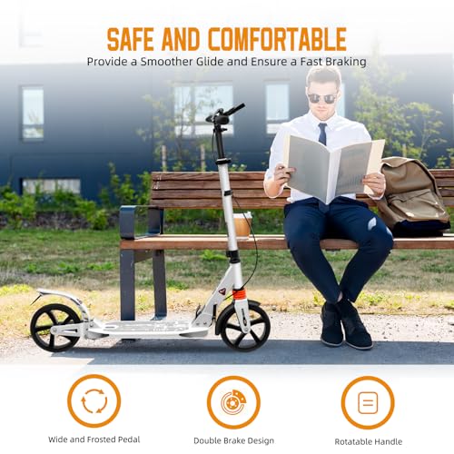 Faltbarer Roller Cityroller Kick Scooter Erwachsene Faltbarer Scooter mit Handbremse Cityroller Tretroller Bike F&uuml;r Kinder und Erwachsene (Wei&szlig;)