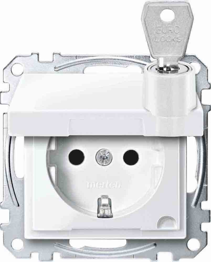 Schneider Electric Merten Schuko-Steckdose mit Klappdeckel, MEG2315-0319 | abschließbar, 1-fach, Berührungsschutz, Steckklemmen, System M, polarweiss glänzend