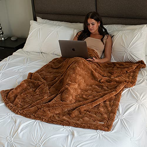Graced Soft Luxuries Faux Fur Throw Blanket Large Warm Cozy Super Soft Throw 50" X 60", Camel #TOP1