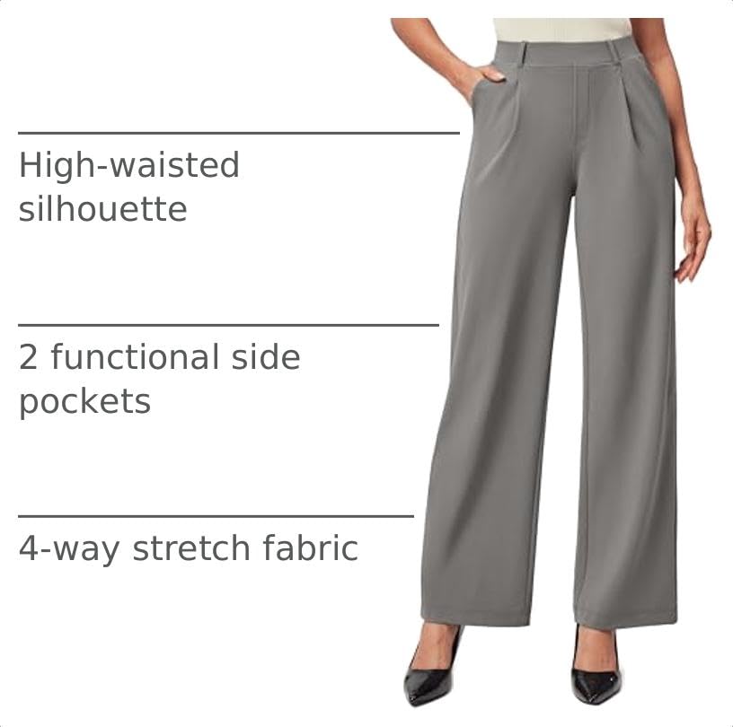 Image of IUGA Dress Pants Women Stretchy Wide Leg Work Pants Business Casual Outfits